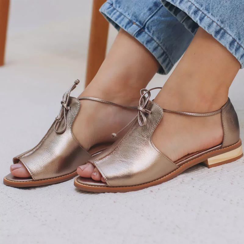 Amaryllis | Metallic Lace-Up Flat Sandals