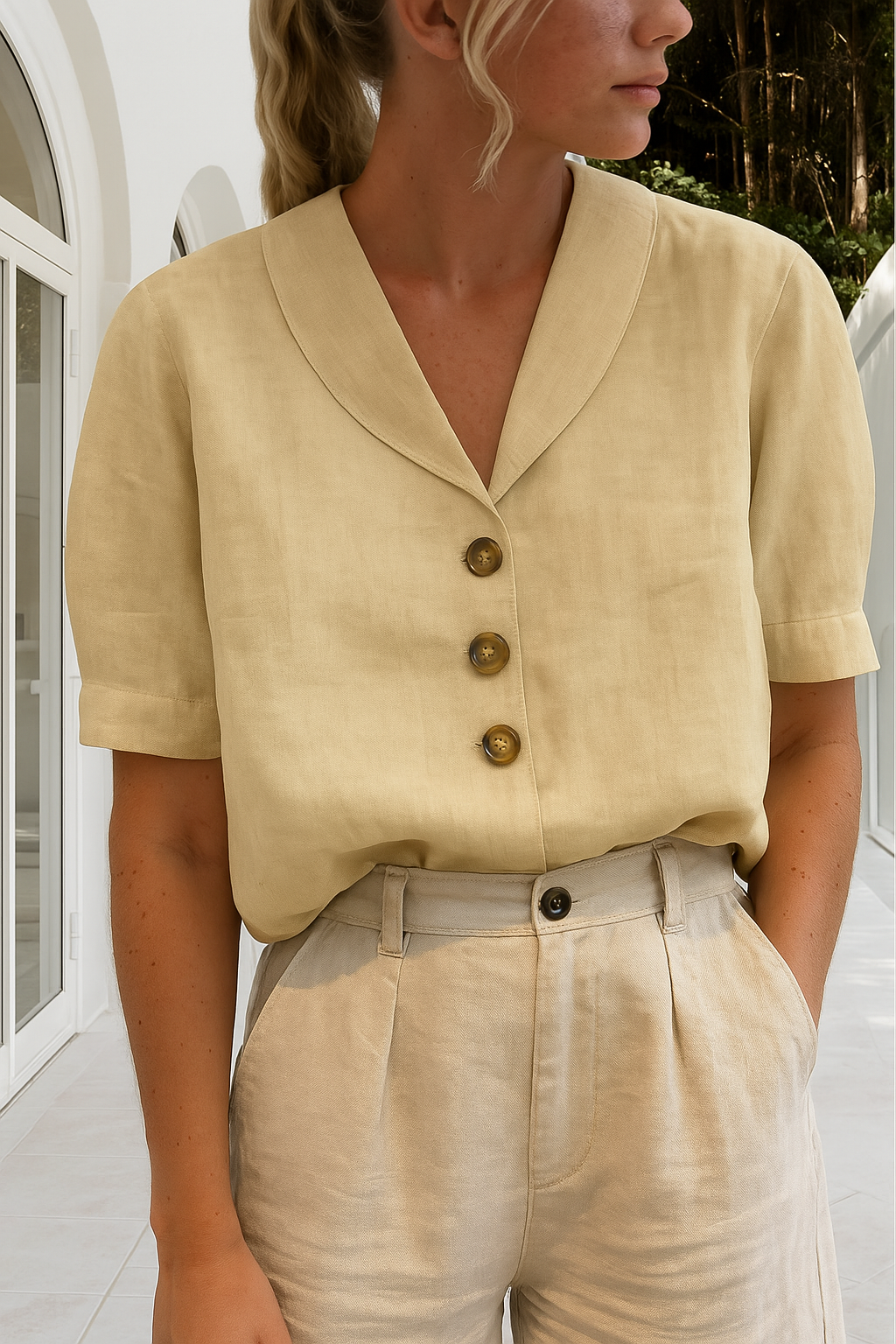 Bridgette | Shawl-Collar Linen Blouse