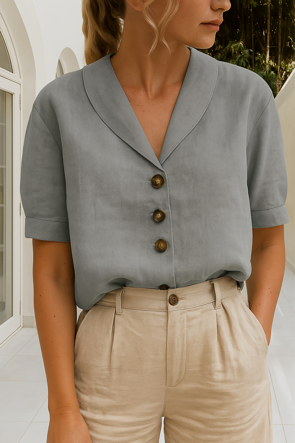Bridgette | Shawl-Collar Linen Blouse