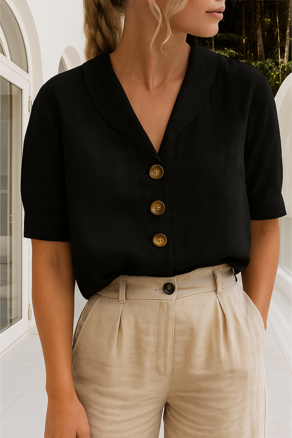 Bridgette | Shawl-Collar Linen Blouse
