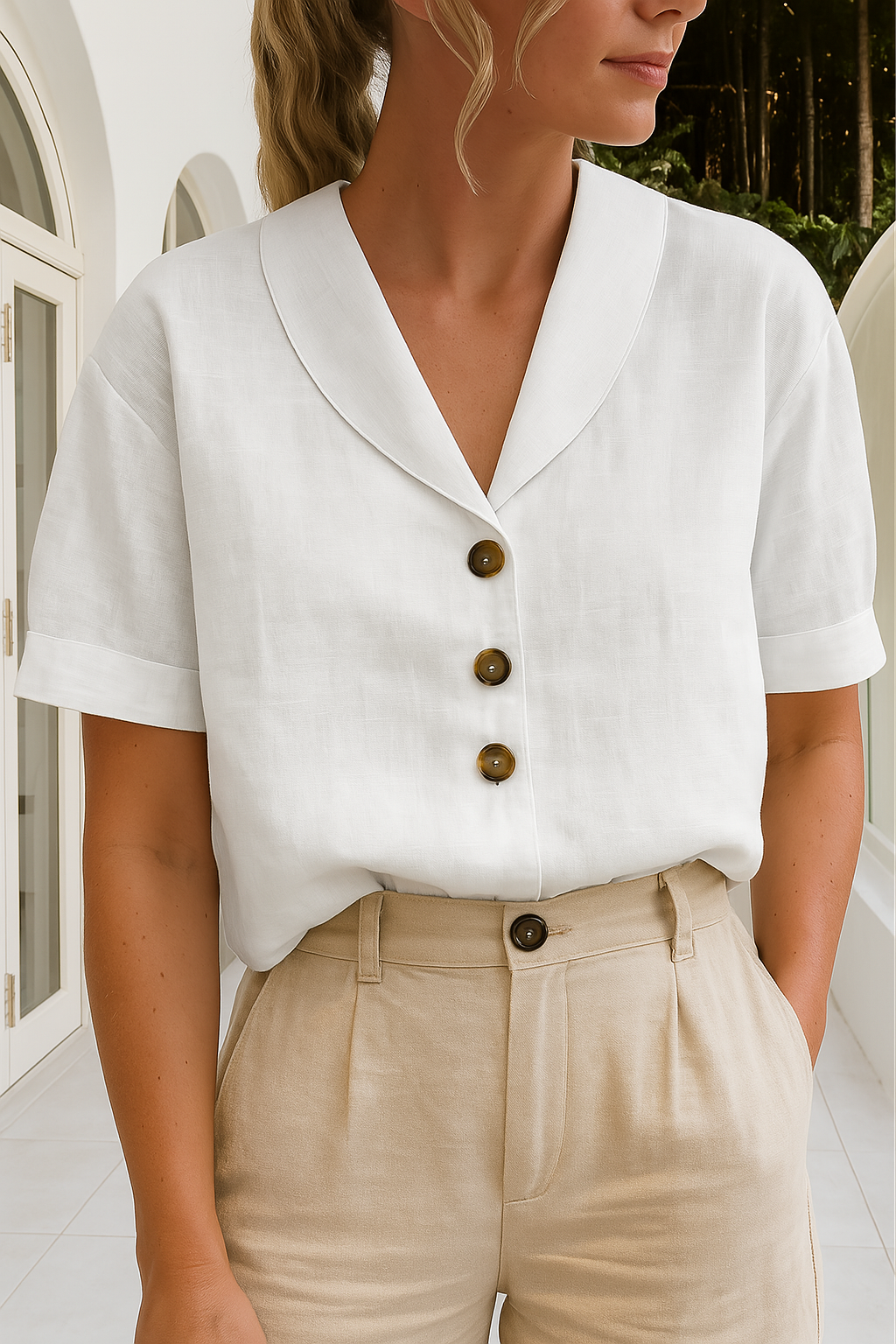 Bridgette | Shawl-Collar Linen Blouse