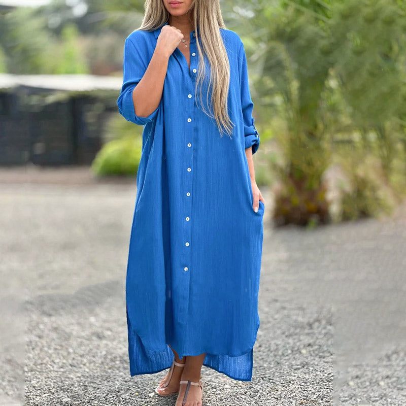 Marlowe | Linen-Blend Maxi Shirt Dress