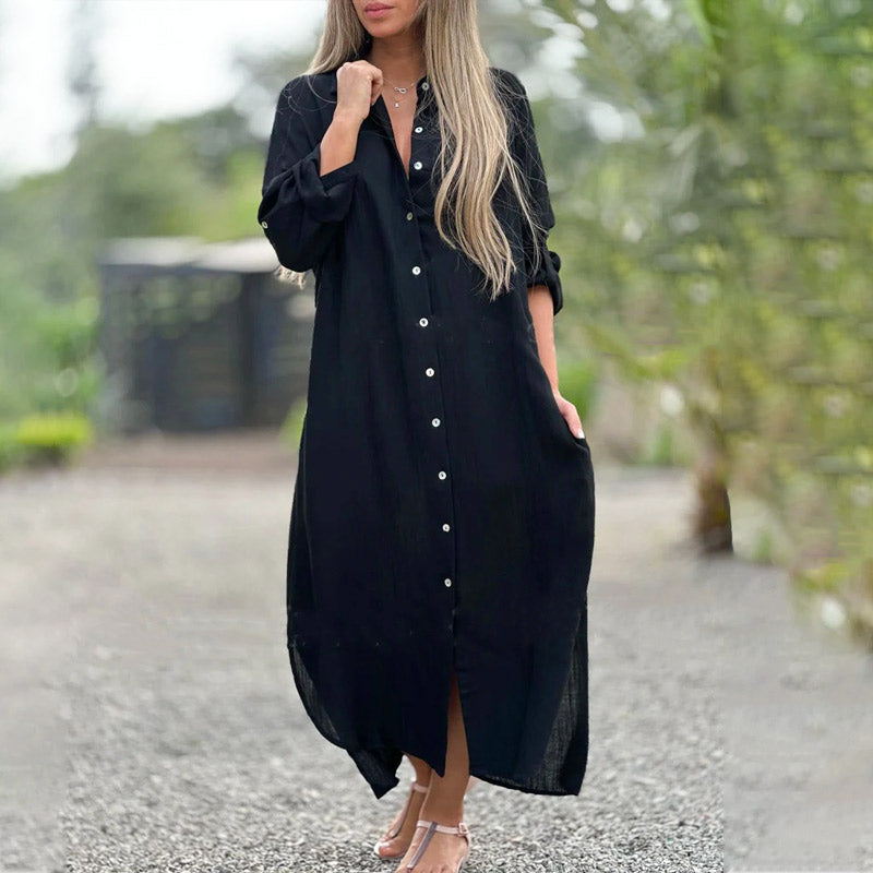 Marlowe | Linen-Blend Maxi Shirt Dress