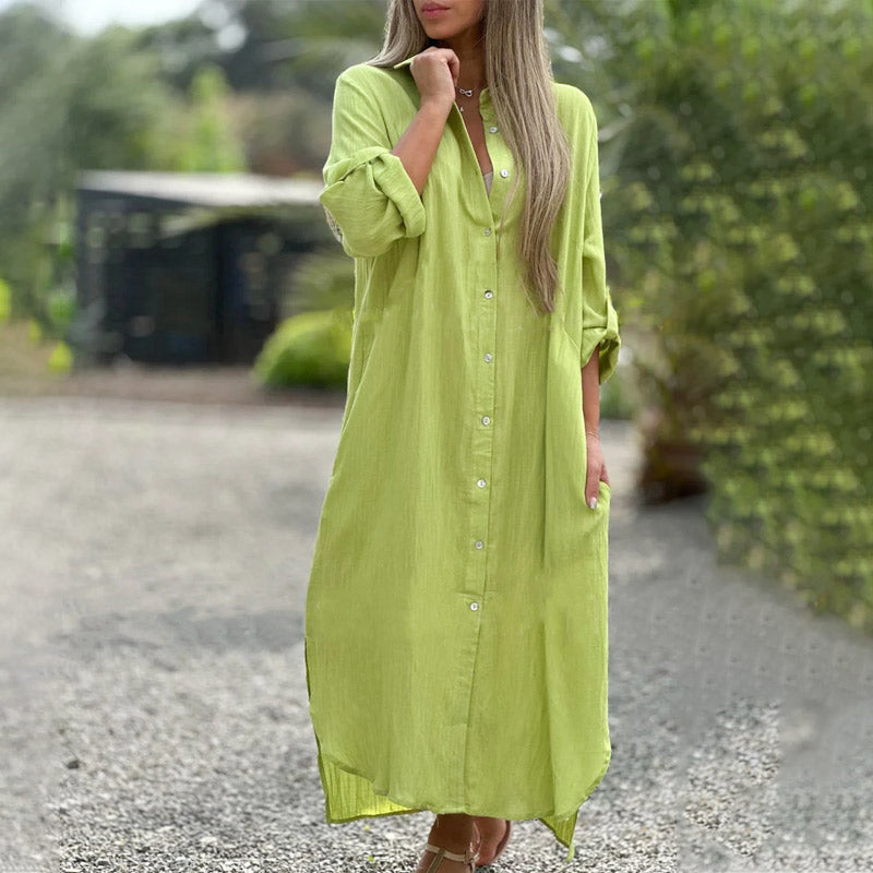 Marlowe | Linen-Blend Maxi Shirt Dress