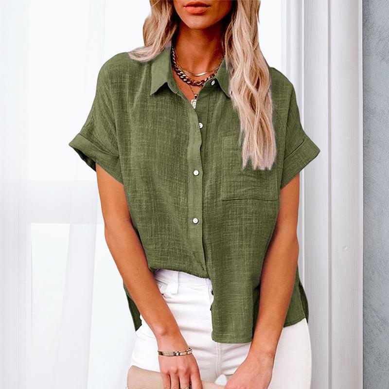 Anouk | Relaxed Short-Sleeve Linen-Blend Shirt