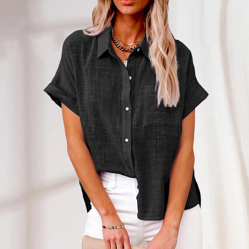 Anouk | Relaxed Short-Sleeve Linen-Blend Shirt